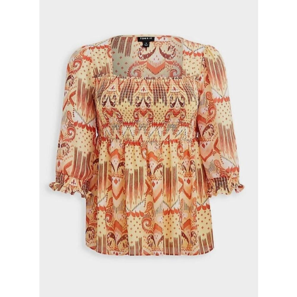 Torrid Yellow and Orange Smocked Babydoll Top Size 3 (3X) - Picture 3 of 8